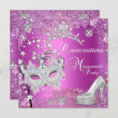 仮装キンセアニェラ15thパーティーピンクティアラ靴 招待状 (正面/裏面)