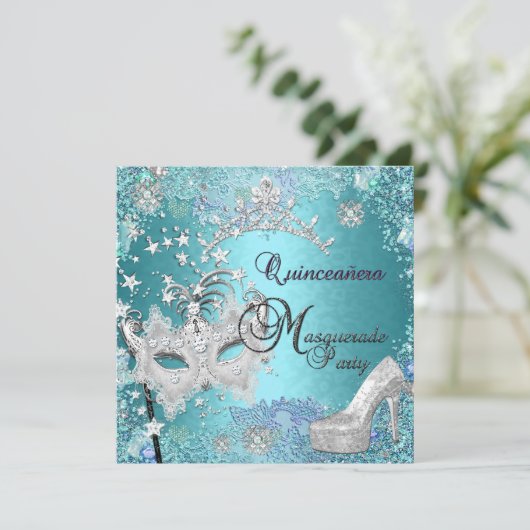 仮装キンセアニェラ15thパーティーブルーティアラ靴 招待状 (スタンド正面)