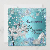 仮装キンセアニェラ15thパーティーブルーティアラ靴 招待状 (正面)