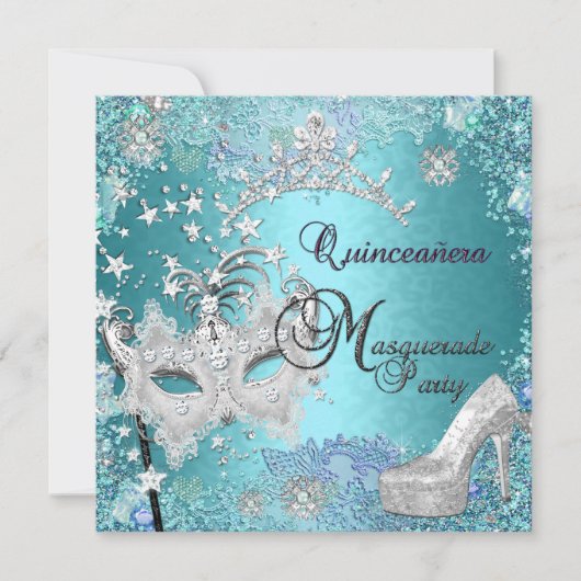 仮装キンセアニェラ15thパーティーブルーティアラ靴 招待状 (正面)
