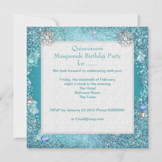 仮装キンセアニェラ15thパーティーブルーティアラ靴 招待状 (裏面)