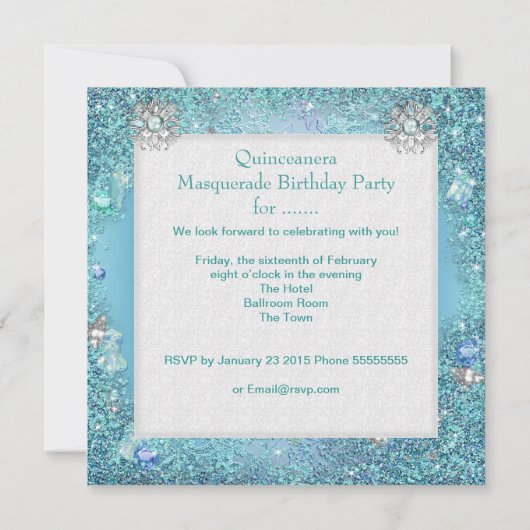 仮装キンセアニェラ15thパーティーブルーティアラ靴 招待状 (裏面)