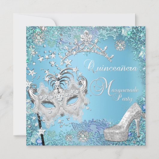 仮装キンセアニェラ15thパーティーブルーティアラ靴 招待状 (正面)
