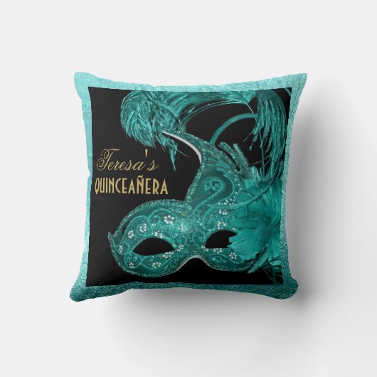 仮装キンセアニラ誕生日ターコイズマスク クッション (裏面)