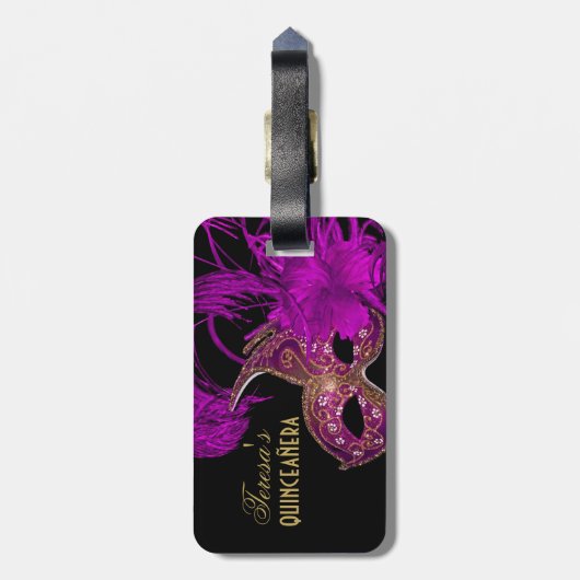 仮装キンセアニラ15歳の誕生日パープル ラゲッジタグ (裏面縦)