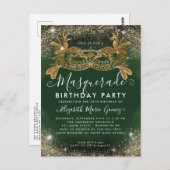 仮装グリーン金ゴールドグリッターダストバースデーパーティー ポストカード (正面/裏面)