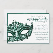 仮装グリーン |ダークエメラルドマーディグラ結婚ス 招待状 (正面)