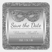 仮装コスチュームパーティーグラムシルバーSave the Date スクエアシール (正面)