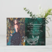 仮装シルバーグリッターグリーンキンセアニェラ写真 招待状 (スタンド正面)