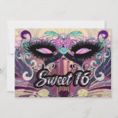 仮装スウィート16の16の16のパーティーマスク招待状 招待状 (正面)