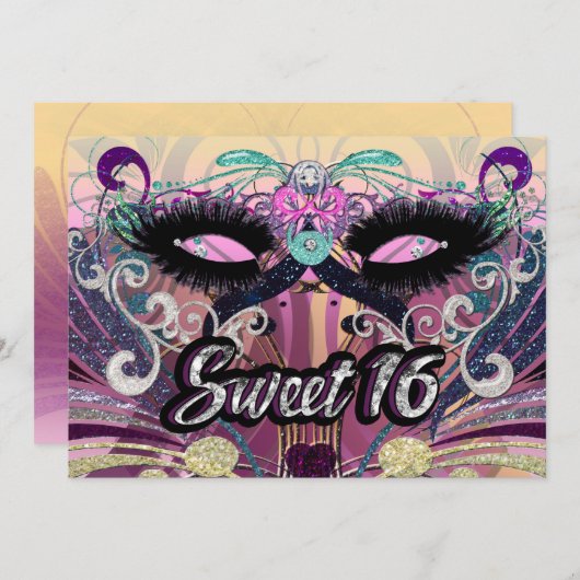 仮装スウィート16の16の16のパーティーマスク招待状 招待状 (正面/裏面)