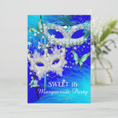 仮装スウィート16ティール(緑がかった色)ブルーダイヤモンドマスク 招待状 (スタンド正面)