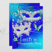 仮装スウィート16ティール(緑がかった色)ブルーダイヤモンドマスク 招待状 (正面/裏面)