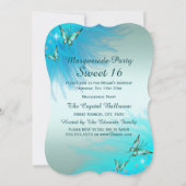 仮装スウィート16ティール(緑がかった色)ミントダイヤモンドマスク 招待状 (裏面)