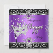 仮装スウィート16 16誕生日パープルブラック 招待状 (正面)