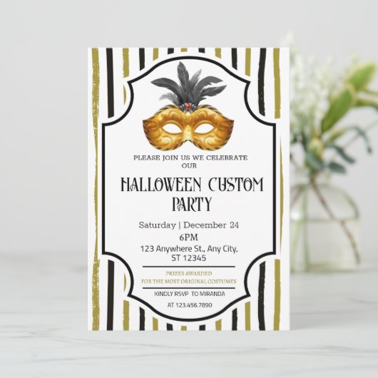 仮装ストライプのハロウィーンの衣装パーティー 招待状 (スタンド正面)
