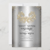 仮装スパークリー金ゴールドグリッターシルバースウィート16 招待状 (正面)