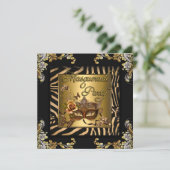 仮装ゼブラコーヒーブラック金ゴールド誕生日パーティー 招待状 (スタンド正面)