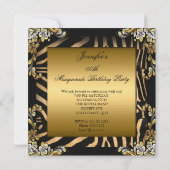 仮装ゼブラコーヒーブラック金ゴールド誕生日パーティー 招待状 (裏面)