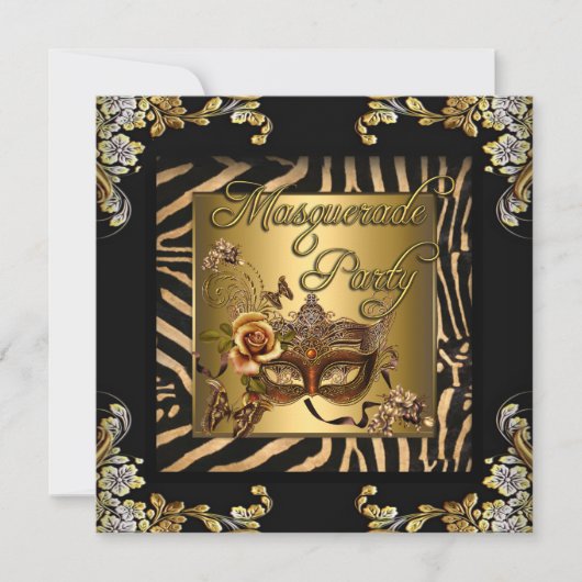 仮装ゼブラコーヒーブラック金ゴールド誕生日パーティー 招待状 (正面)