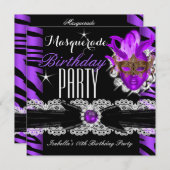 仮装ゼブラパープル誕生日パーティー 招待状 (正面/裏面)