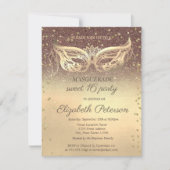 仮装ダイヤモンドグリッター金ゴールドスウィート16 招待状 (正面)