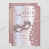仮装ダイヤモンドダマスクバラ金ゴールドスウィート16 招待状 (正面/裏面)