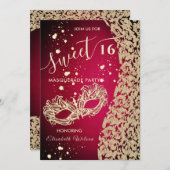 仮装ダイヤモンドダマスク赤い甘い16 招待状 (正面/裏面)