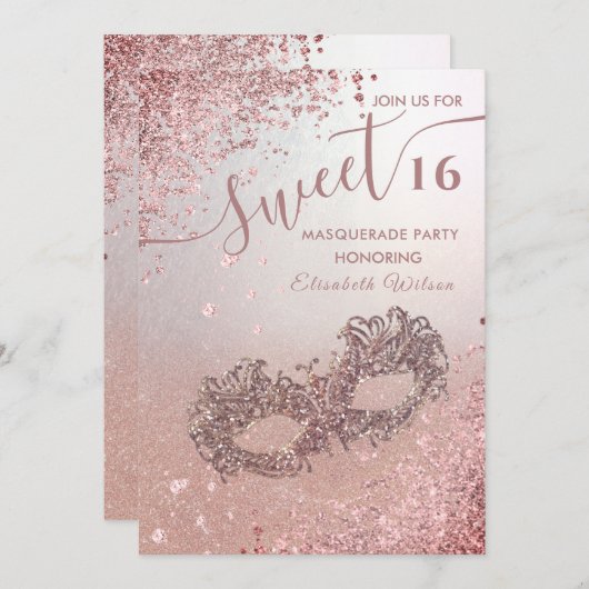 仮装ダイヤモンドラグジュアリーバラ金ゴールドスウィート16 招待状 (正面/裏面)