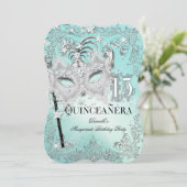 仮装ティール(緑がかった色)シルバーキンセアニェラ誕生日招待状 招待状 (スタンド正面)