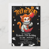 仮装トリックまたはトリートハロウィーンキャット誕生日パー 招待状 (正面)