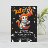 仮装トリックまたはトリートハロウィーンキャット誕生日パー 招待状 (スタンド正面)
