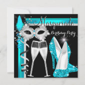 仮装ハイヒールティール(緑がかった色)ブラックシャンパーニュパーティー2 招待状 (正面)