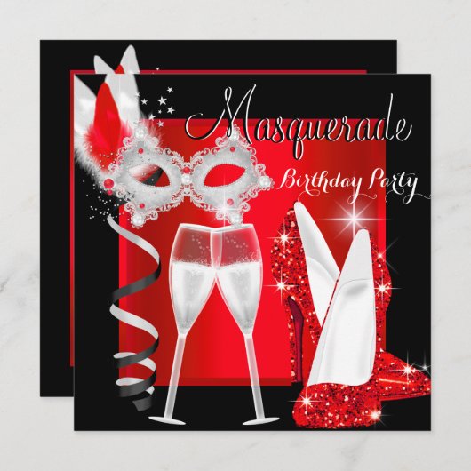 仮装ハイヒール赤黒シャンパンパーティー2 招待状 (正面/裏面)