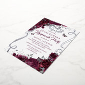 仮装バタフライシルバーブルゴーニュキンセアニェラ 箔招待状 (回転した状態)