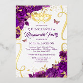 仮装バタフライ金ゴールド紫キンセアニェラ 箔招待状 (正面)