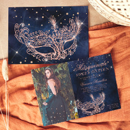 仮装バラ金ゴールドグリッターSweet 16写真 招待状