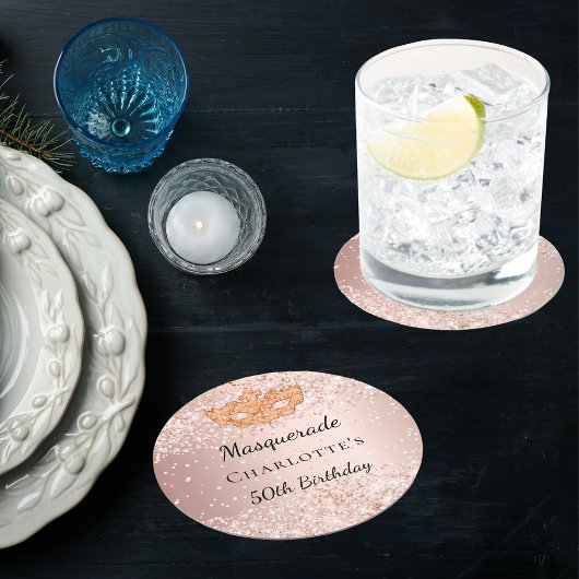 仮装バラ金ゴールドマスク誕生日パーティー ラウンドペーパーコースター