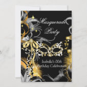 仮装バースデーパーティワイルドマスクブラック金ゴールド 招待状 (正面)