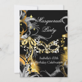 仮装バースデーパーティワイルドマスクブラック金ゴールド 招待状