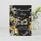 仮装バースデーパーティワイルドマスクブラック金ゴールド 招待状 (スタンド正面)