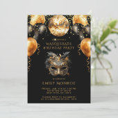 仮装バースデーパーティーブラック金ゴールドグリッター 招待状 (スタンド正面)