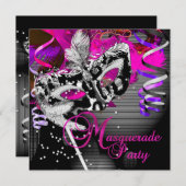 仮装バースデーパーティーマスクシルバーピンク2 招待状 (正面/裏面)
