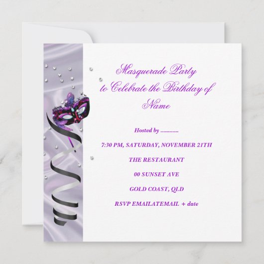 仮装バースデーパーティーマスクピンクマルティニ 招待状 (裏面)