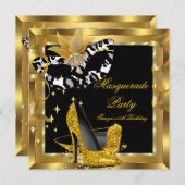 仮装バースデーパーティーマスクワイルド金ゴールドヒール 招待状 (正面/裏面)