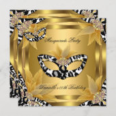 仮装バースデーパーティーマスクワイルド金ゴールドブラック 招待状 (正面/裏面)