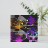 仮装バースデーパーティー紫ピンクのマスク 招待状 (スタンド正面)