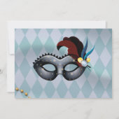 仮装バースデーパーティー金ゴールドブルーマスクフォト 招待状 (裏面)