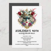 仮装バースデーヴェネツィアの女性顔マスク40th 招待状 (正面/裏面)