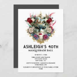 仮装バースデーヴェネツィアの女性顔マスク40th 招待状